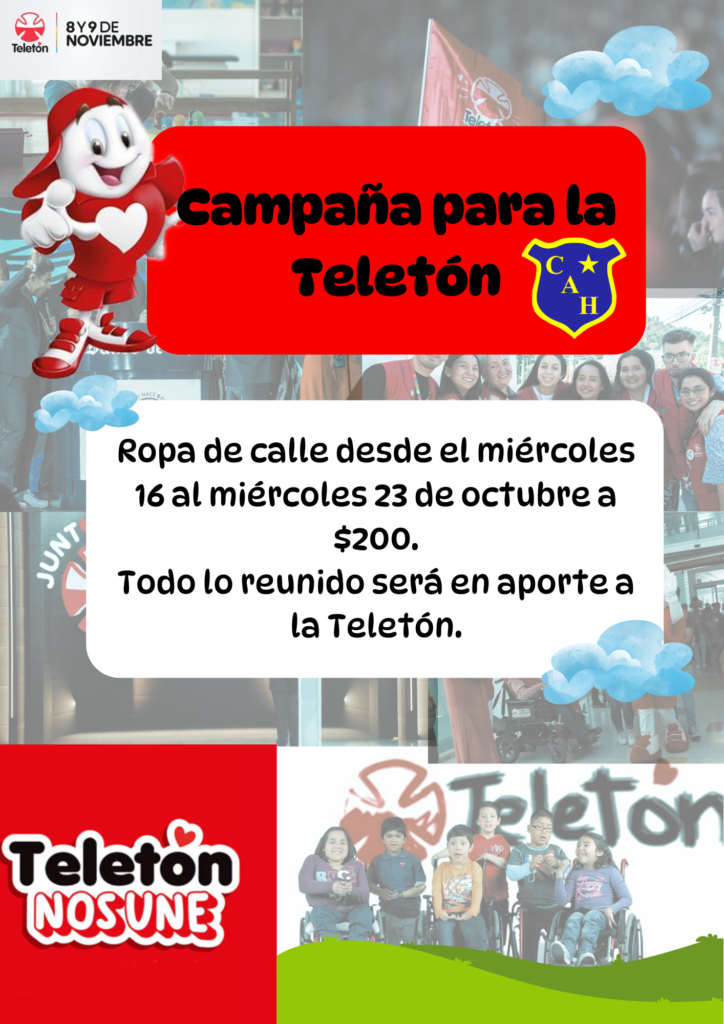 Ropa de calle desde el miércoles 16 al miércoles 23 de octubre a $200. Todo lo reunido será en aporte a la Teletón.